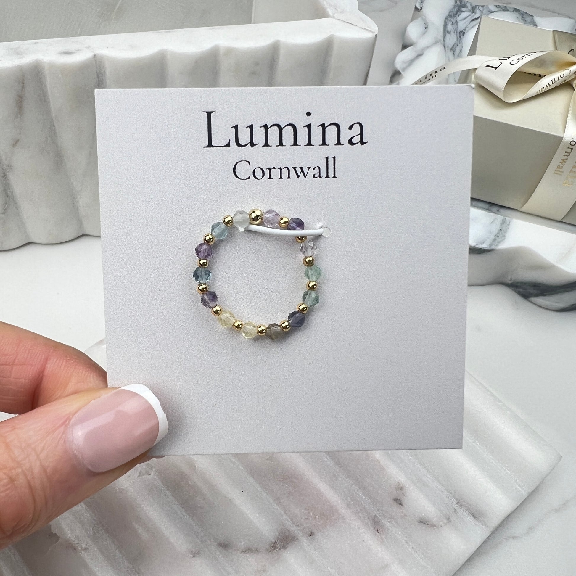 Fluorite Stretch Ring | Gold Plated