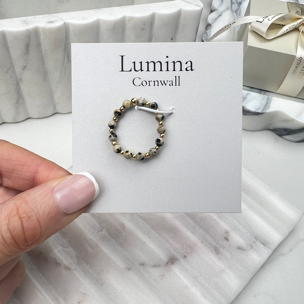 Dalmatian Jasper Stretch Ring | Gold Plated