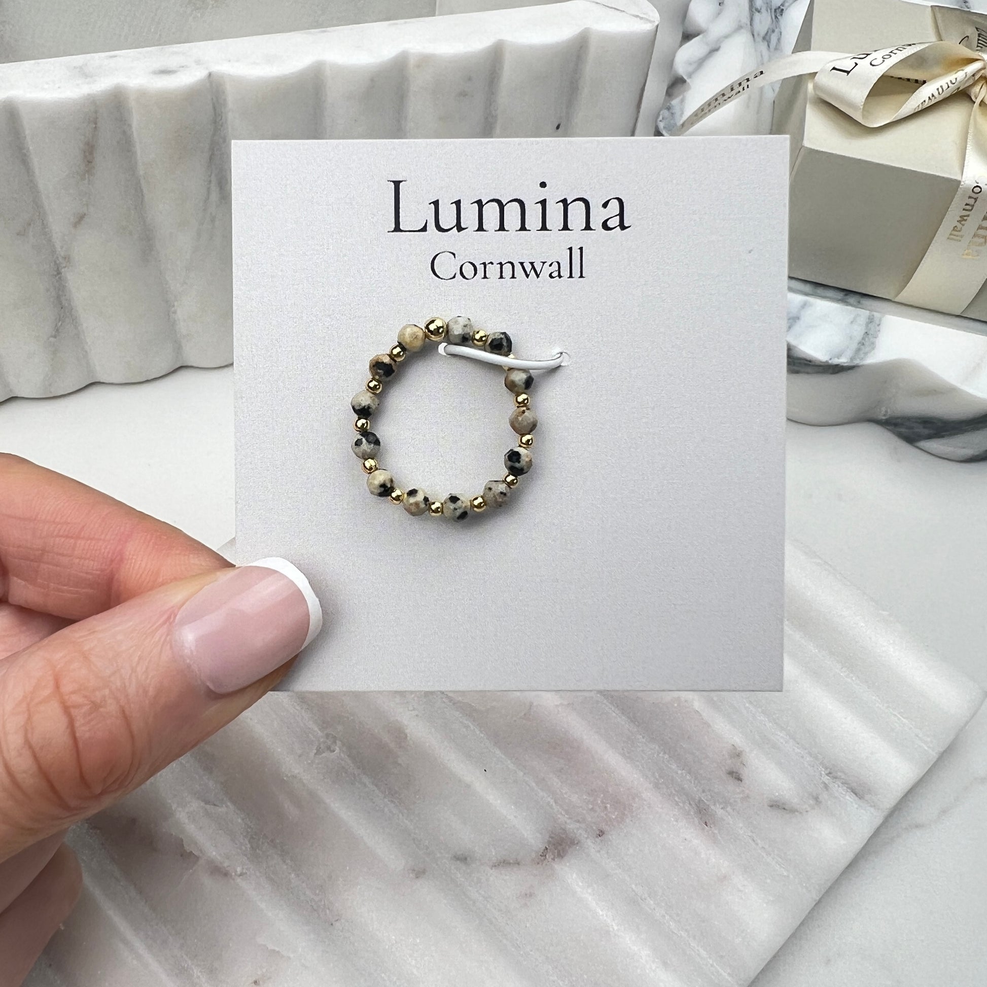 Dalmatian Jasper Stretch Ring | Gold Plated