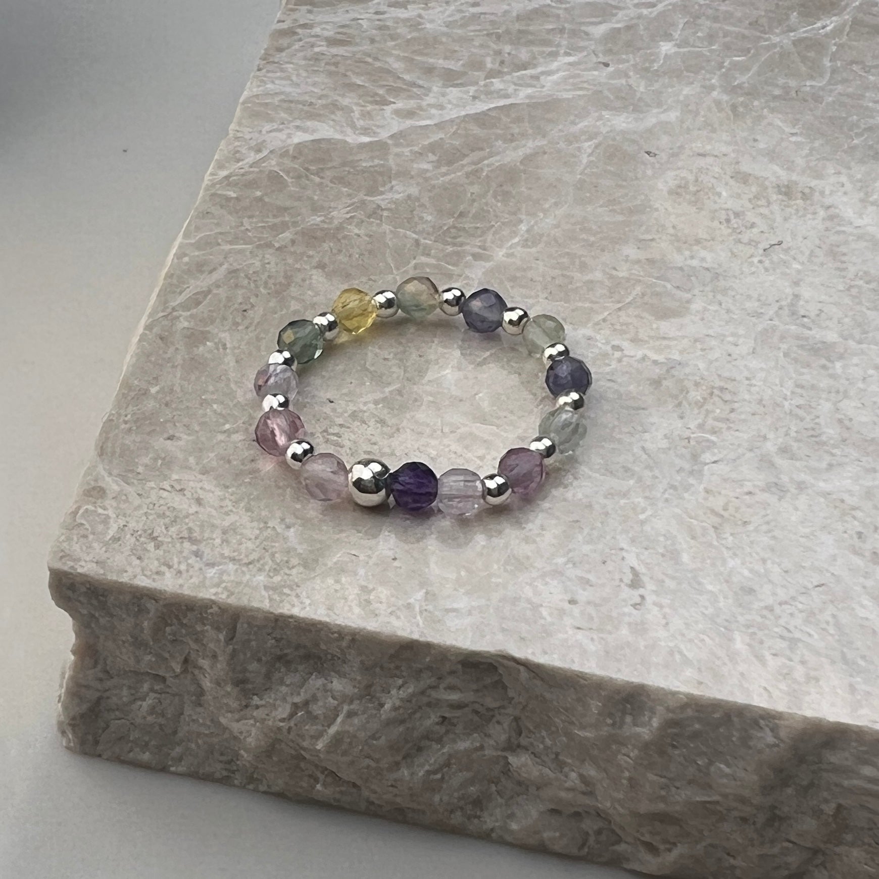 Fluorite Stretch Ring | Sterling Silver