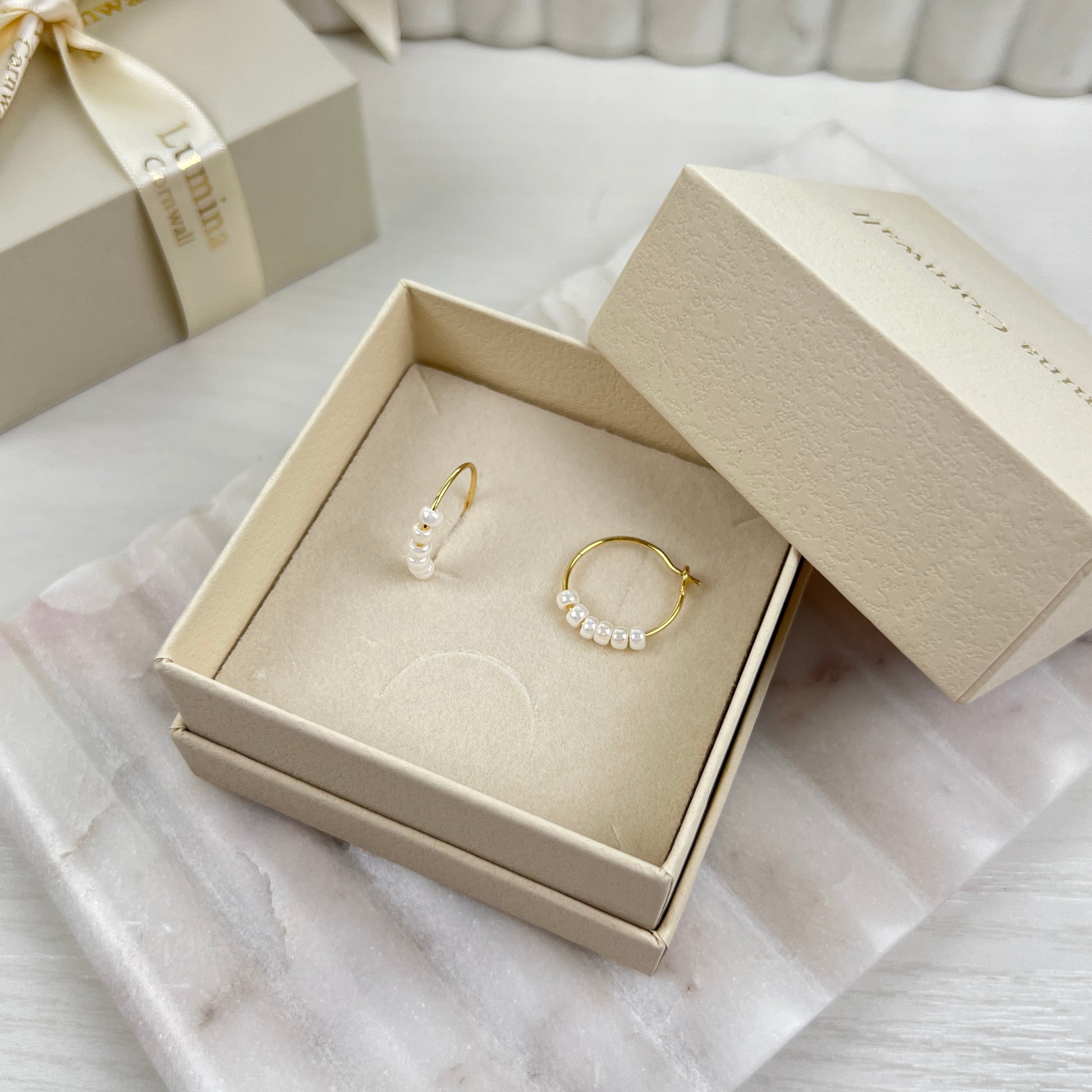 Soft Pearl Glass Bead Hoop Earrings