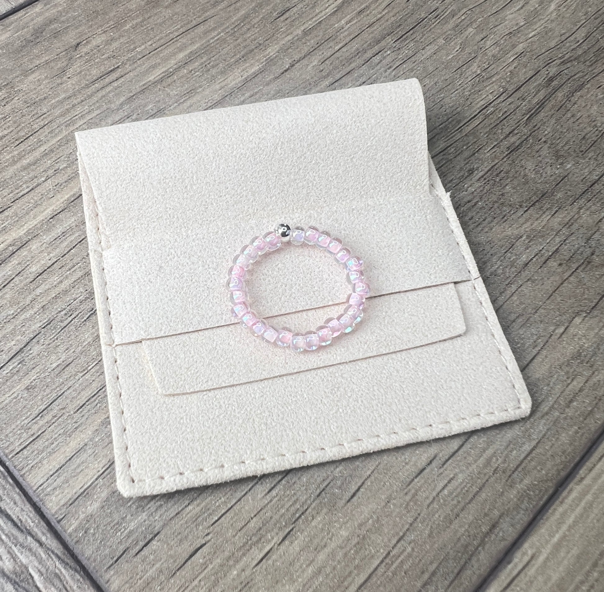 Pink-Lined Glass Bead Ring