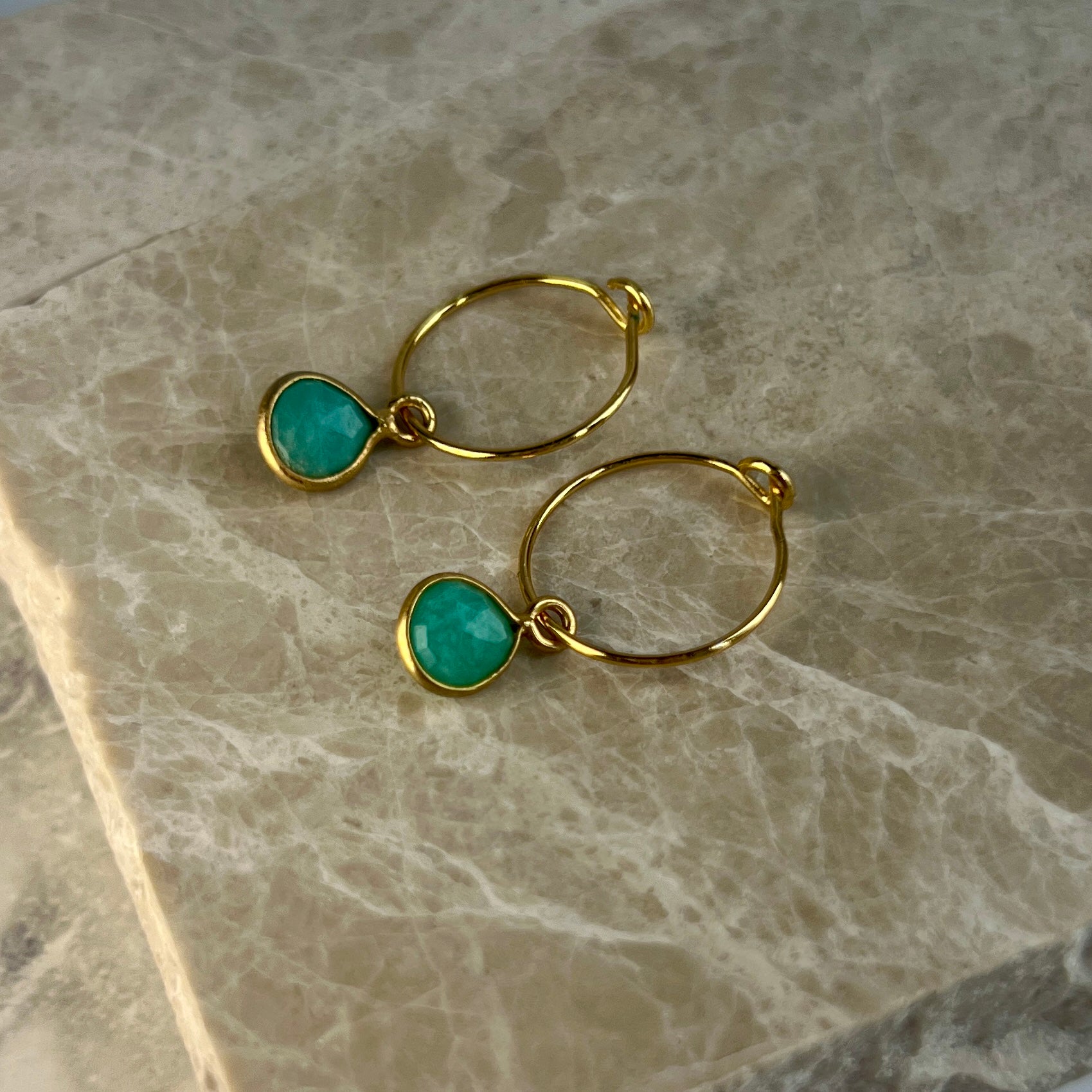 Gold Amazonite Hoop Earrings