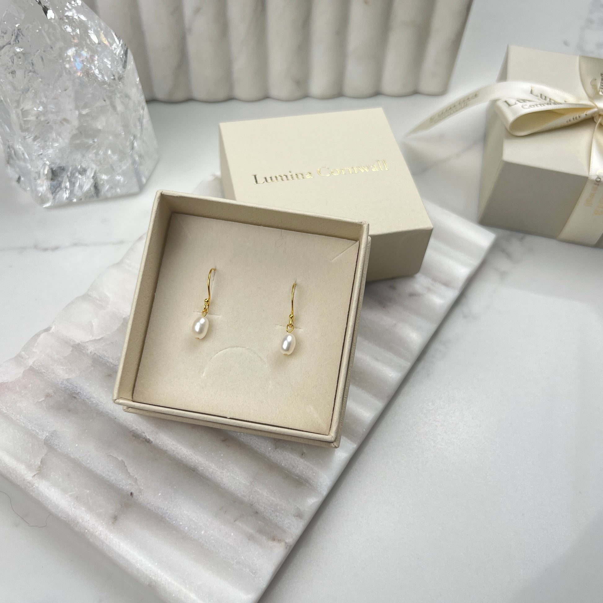 Freshwater Pearl Drop Earrings | Gold