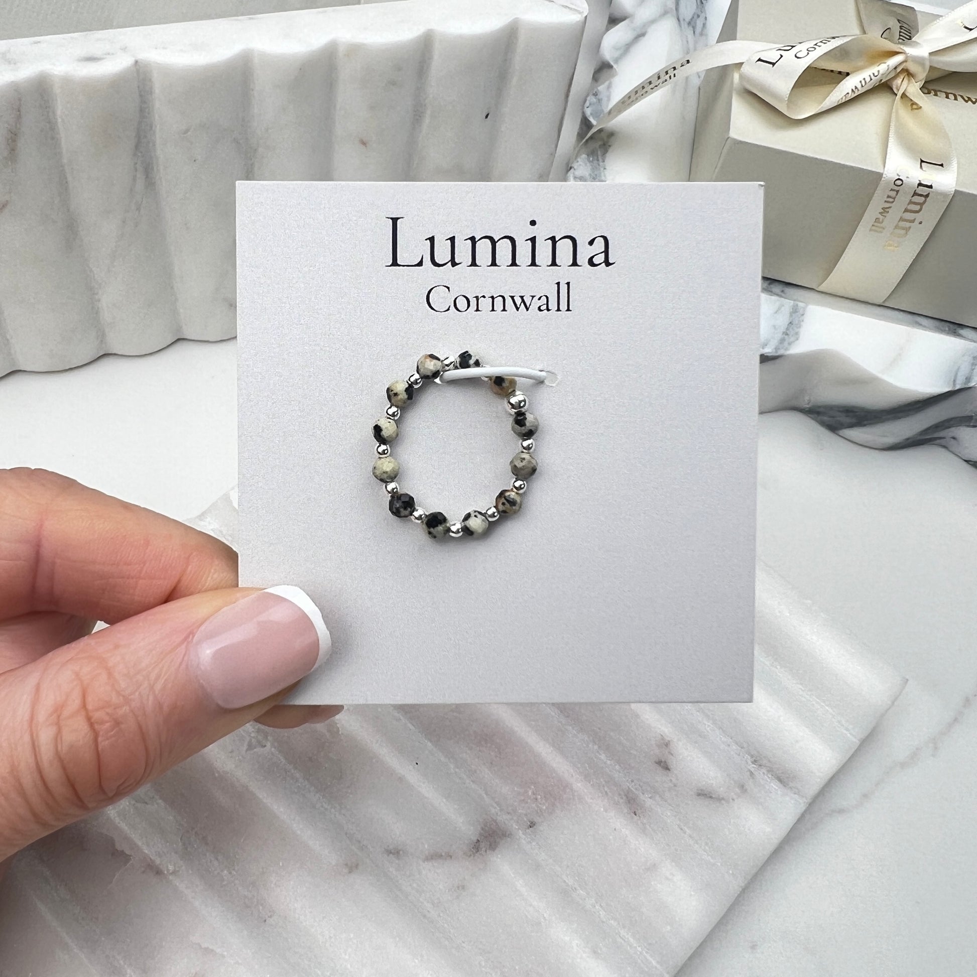 Dalmatian Jasper Stretch Ring | Sterling Silver