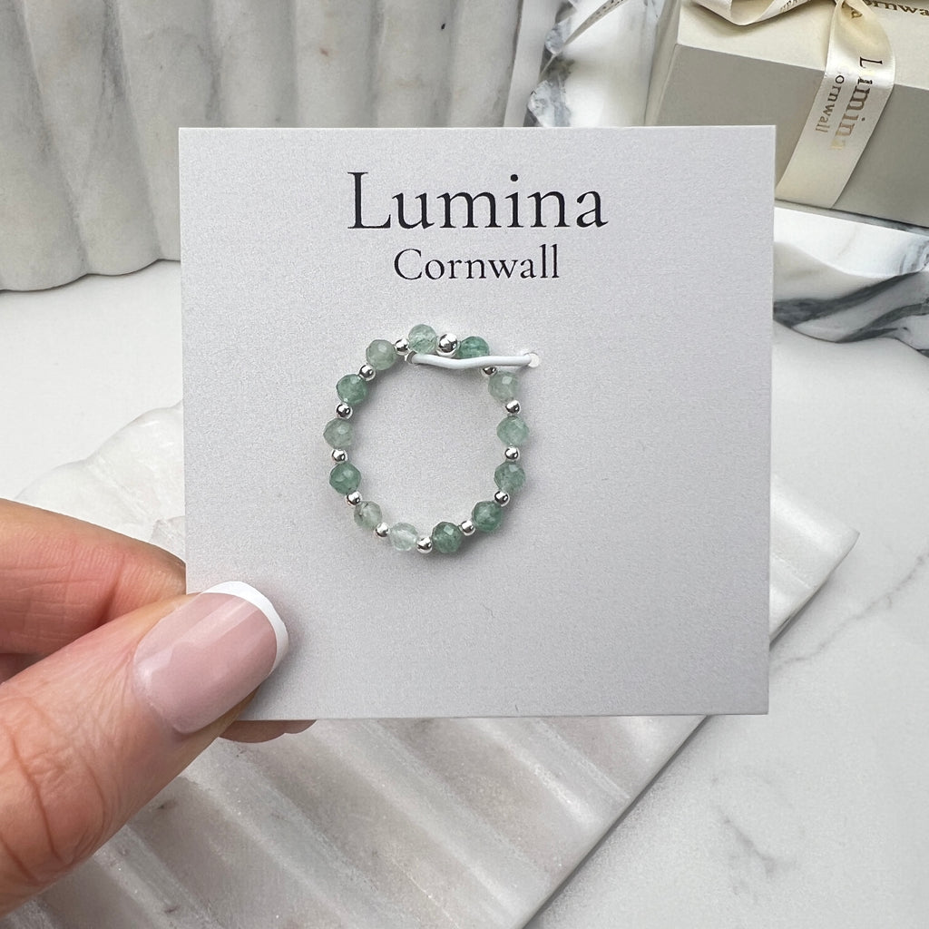 Green Aventurine Stretch Ring | Sterling Silver