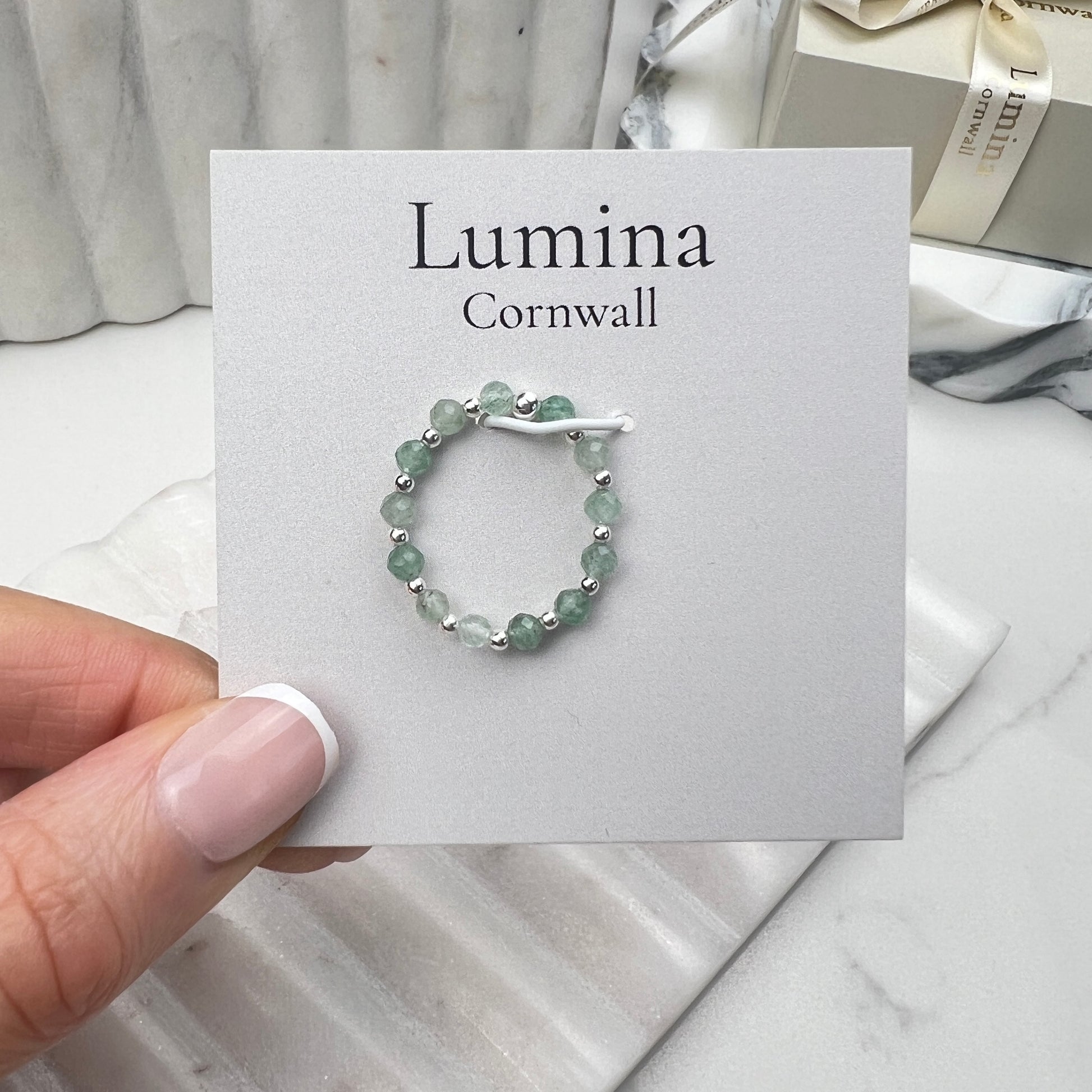Green Aventurine Stretch Ring | Sterling Silver