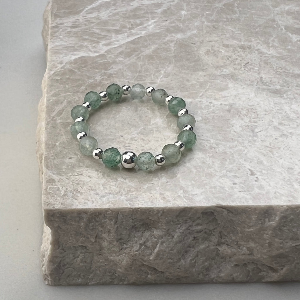 Green Aventurine Stretch Ring | Sterling Silver