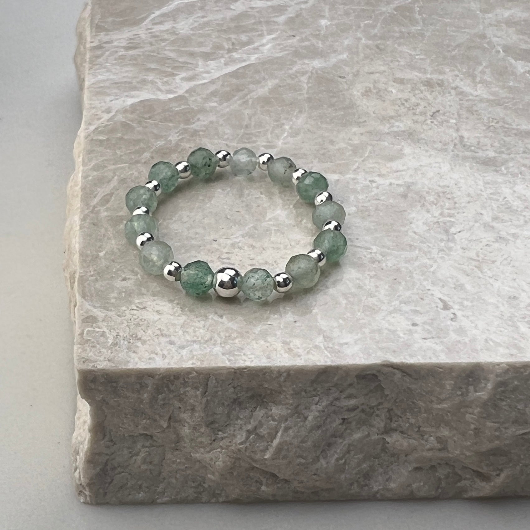 Green Aventurine Stretch Ring | Sterling Silver