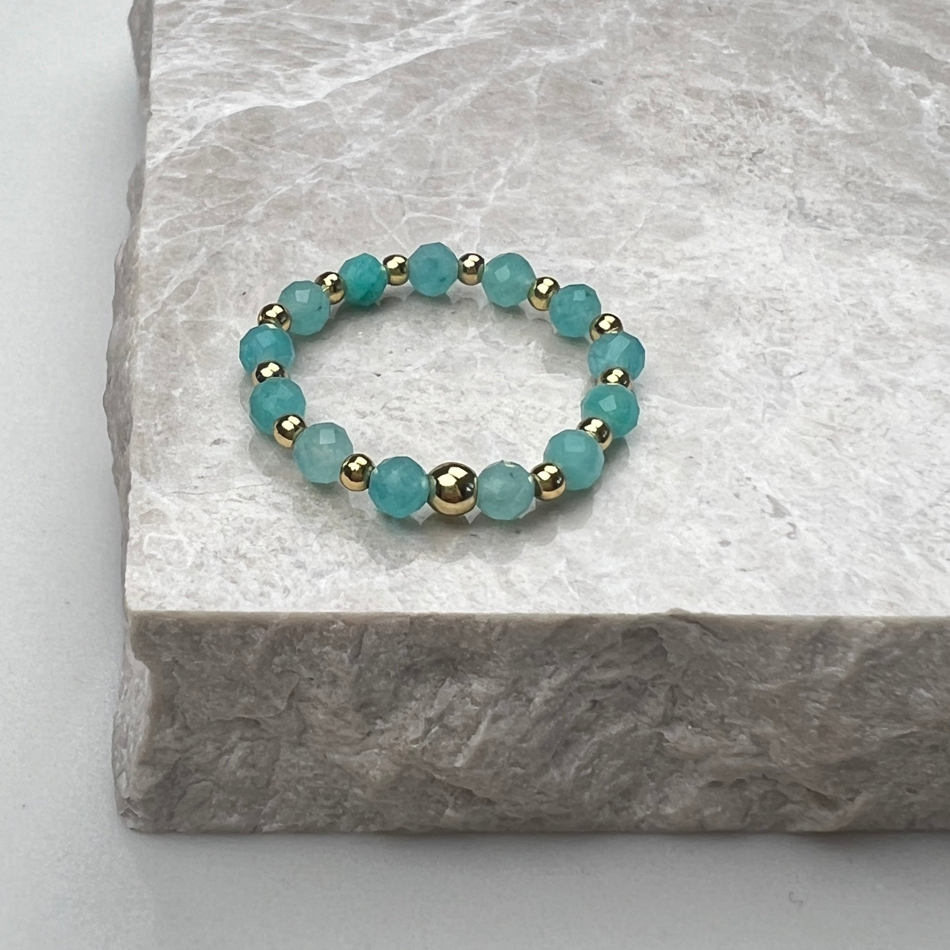 Amazonite Stretch Ring | Gold Plated