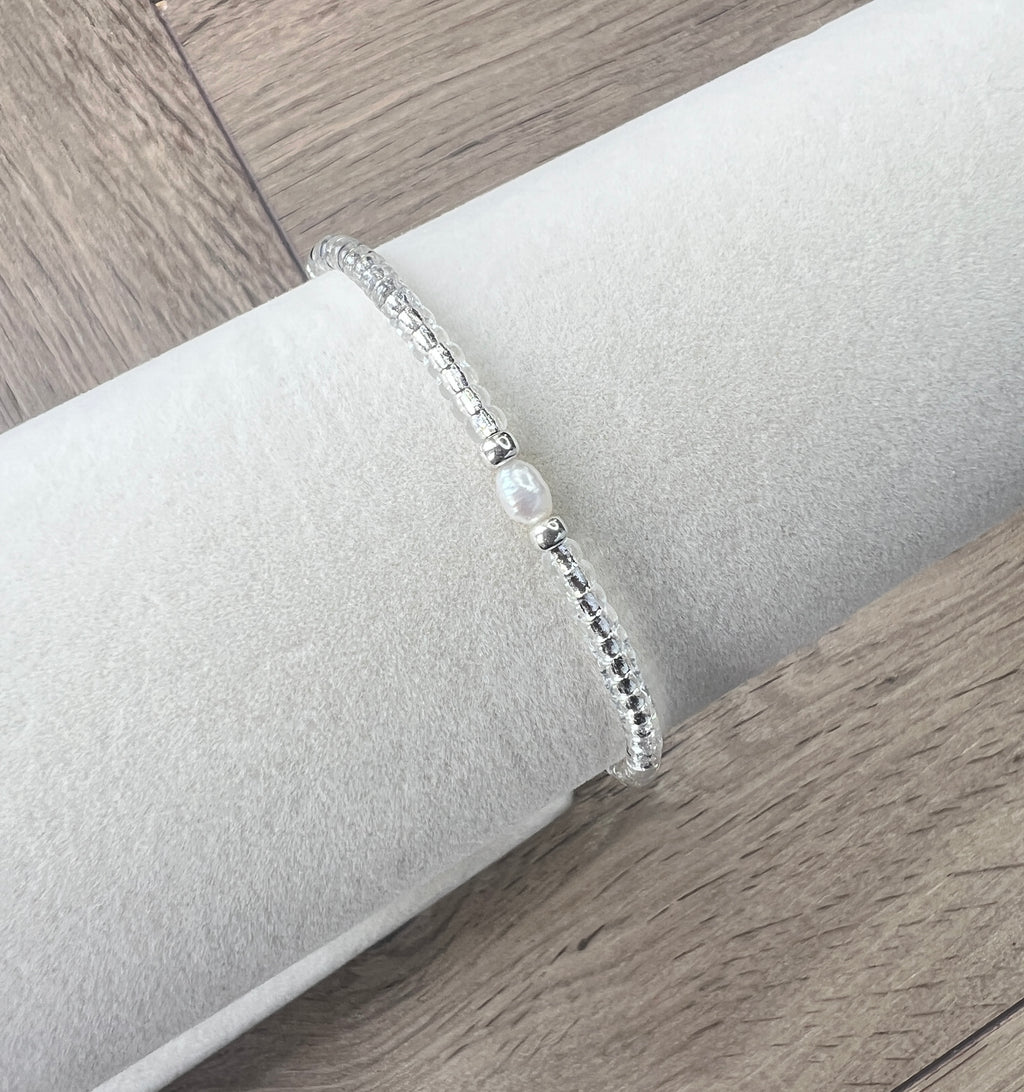 Silver-Lined Glass Bead & Freshwater Pearl Bracelet