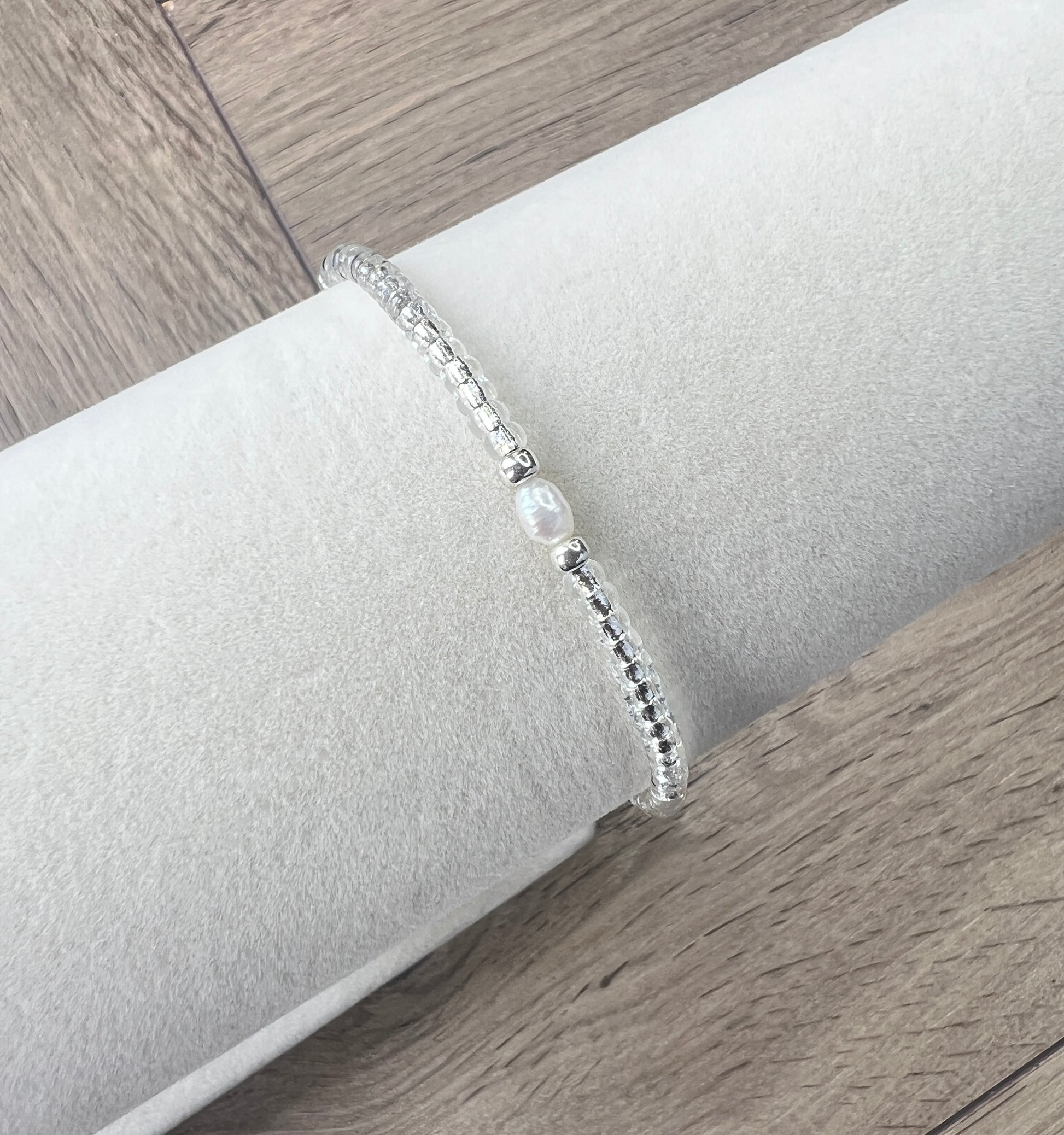 Silver-Lined Glass Bead & Freshwater Pearl Bracelet