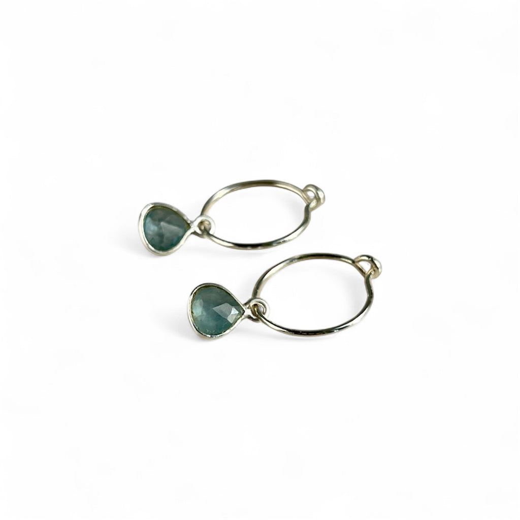 Sterling Silver Aquamarine Hoop Earrings