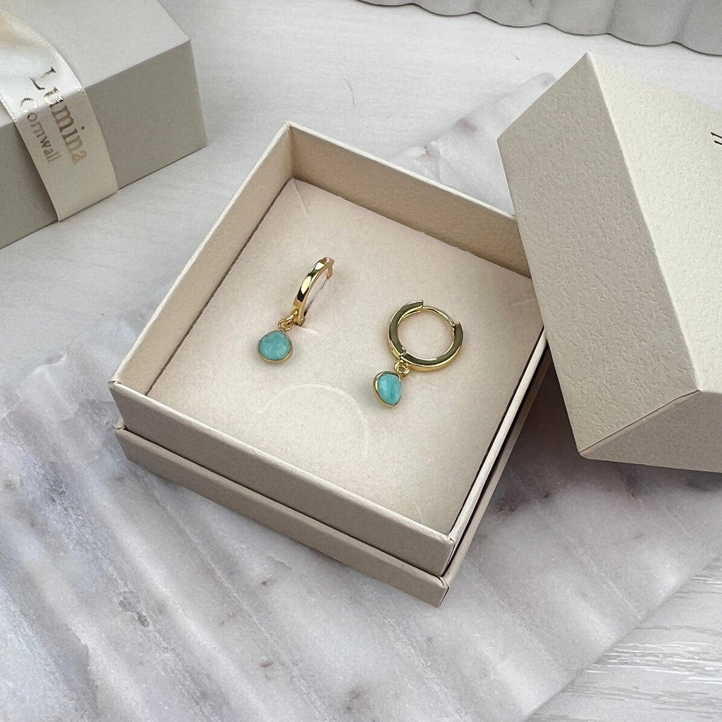 Amazonite Huggie Hoop Earrings