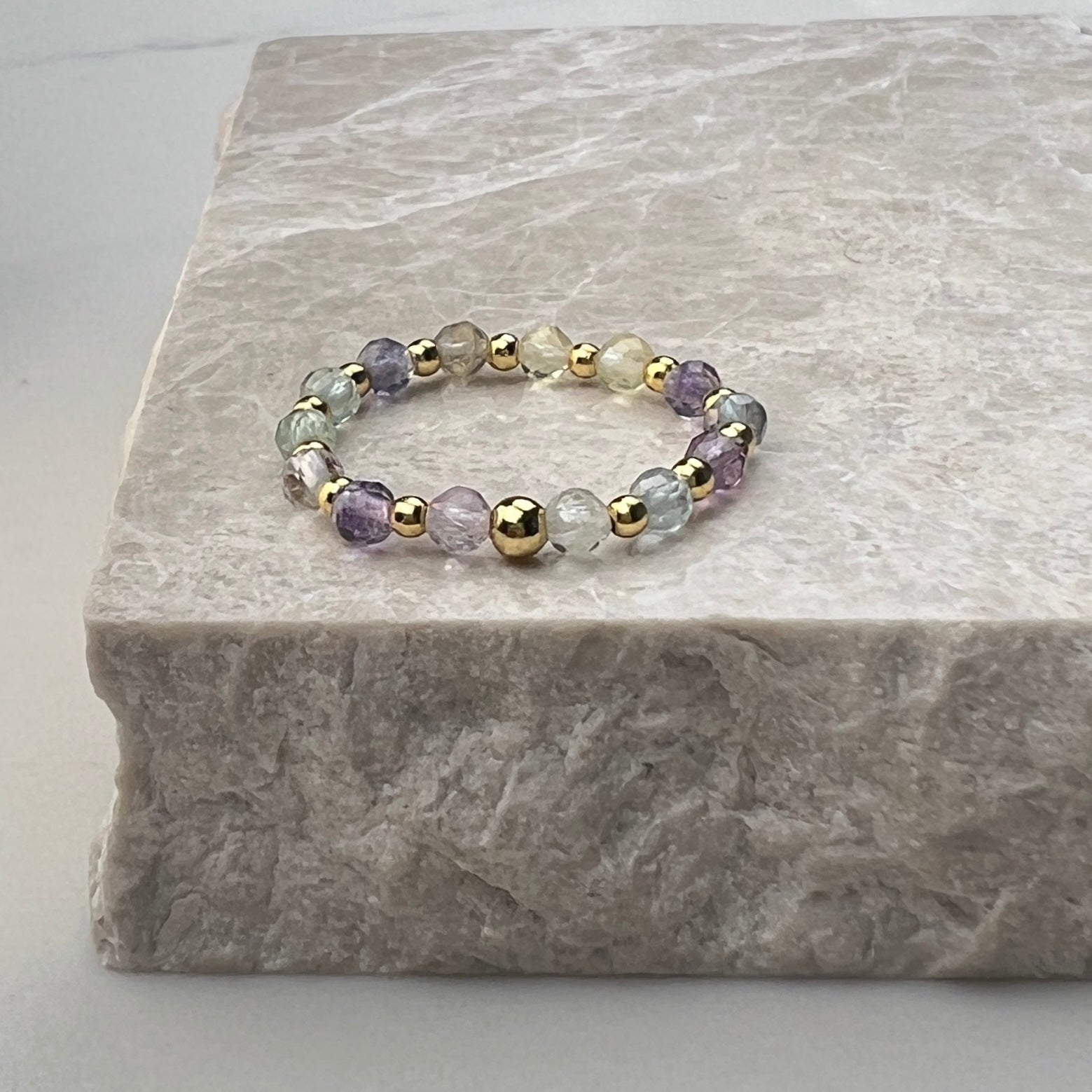 Fluorite Stretch Ring | Gold Plated