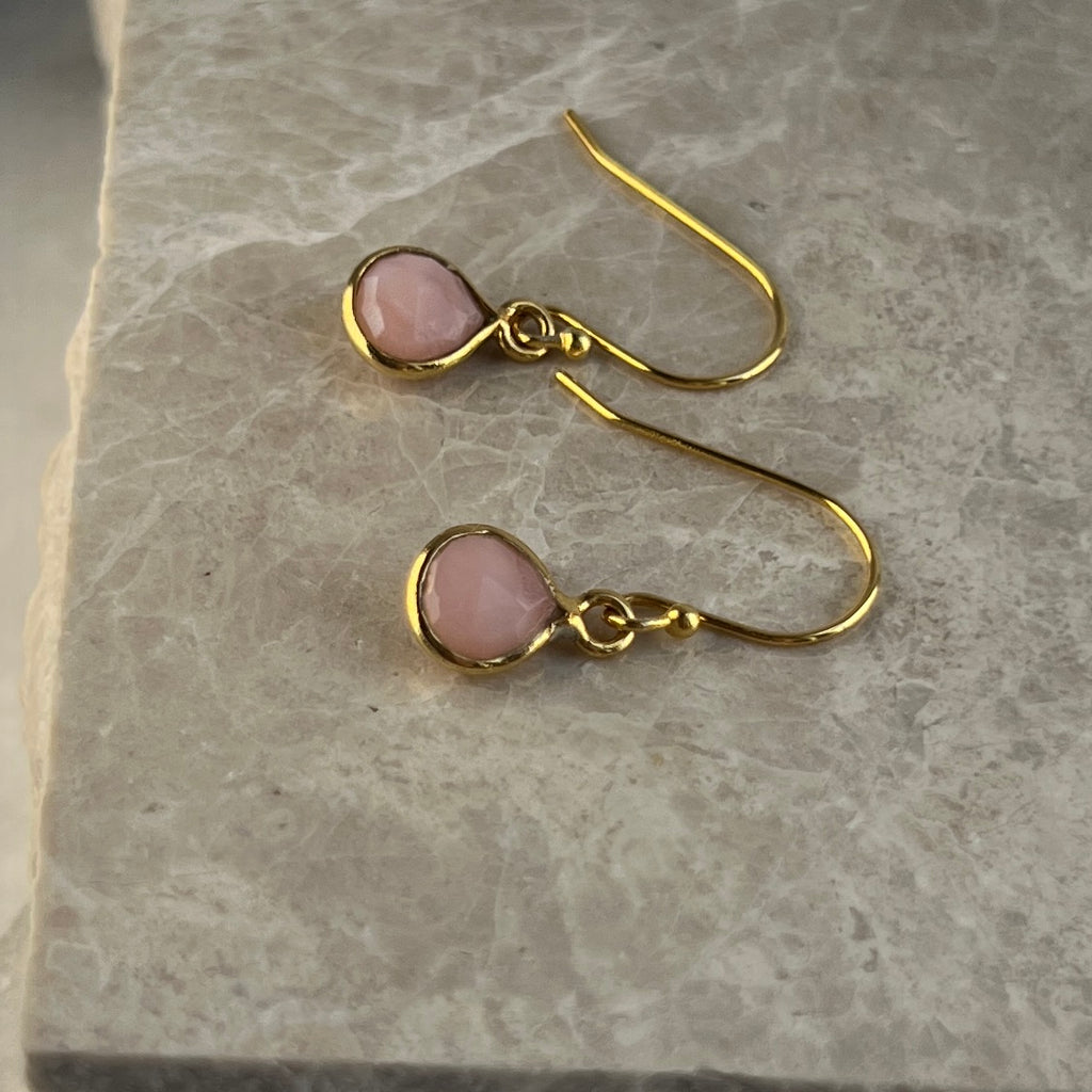 Gold Pink Opal Earrings