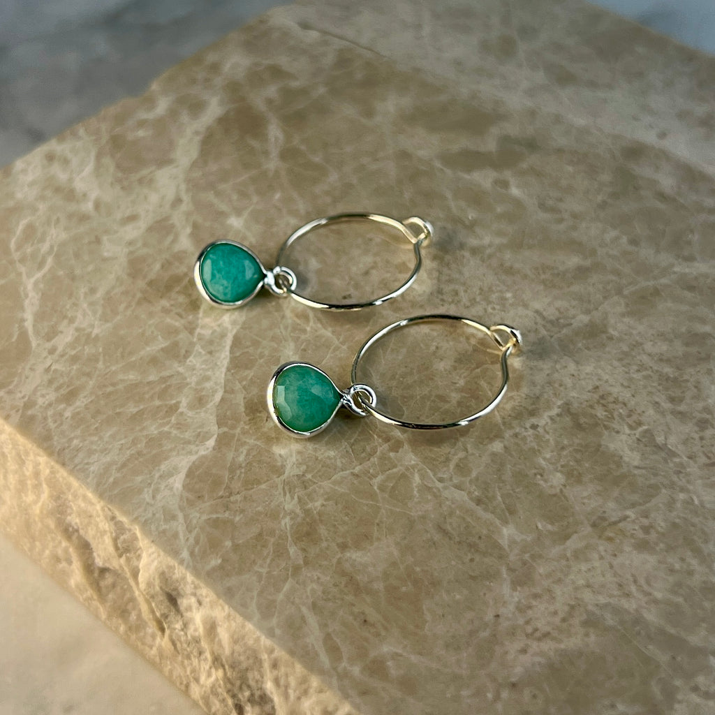 Sterling Silver Amazonite Hoop Earrings