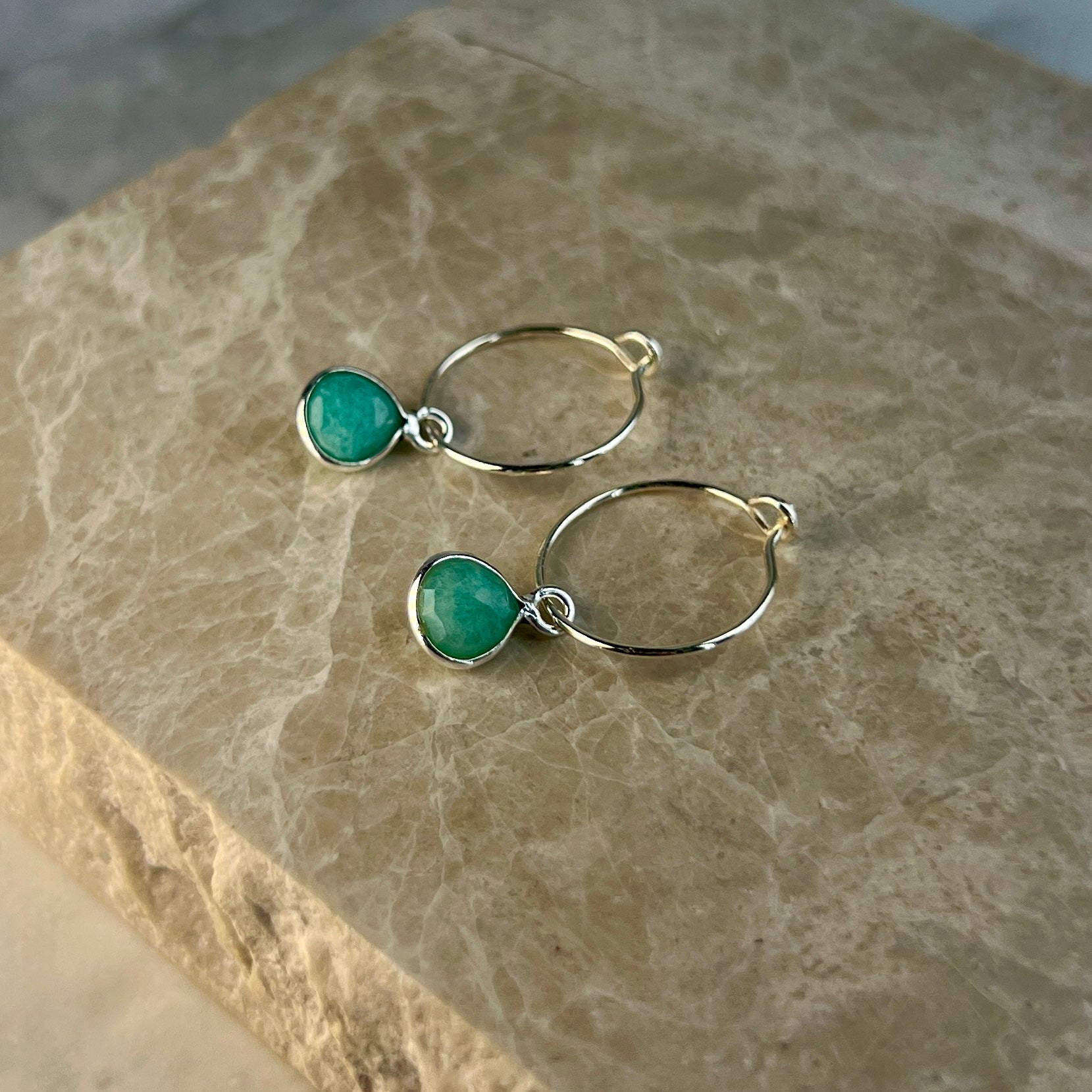 Sterling Silver Amazonite Hoop Earrings