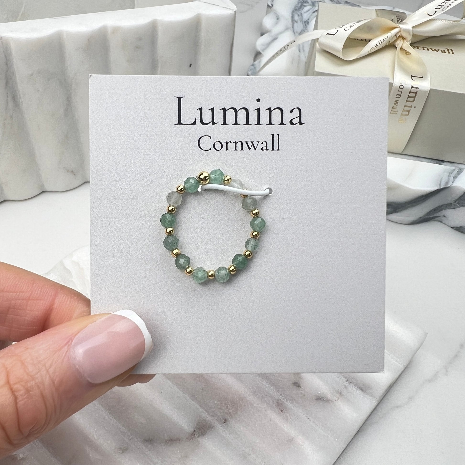 Green Aventurine Stretch Ring | Gold Plated