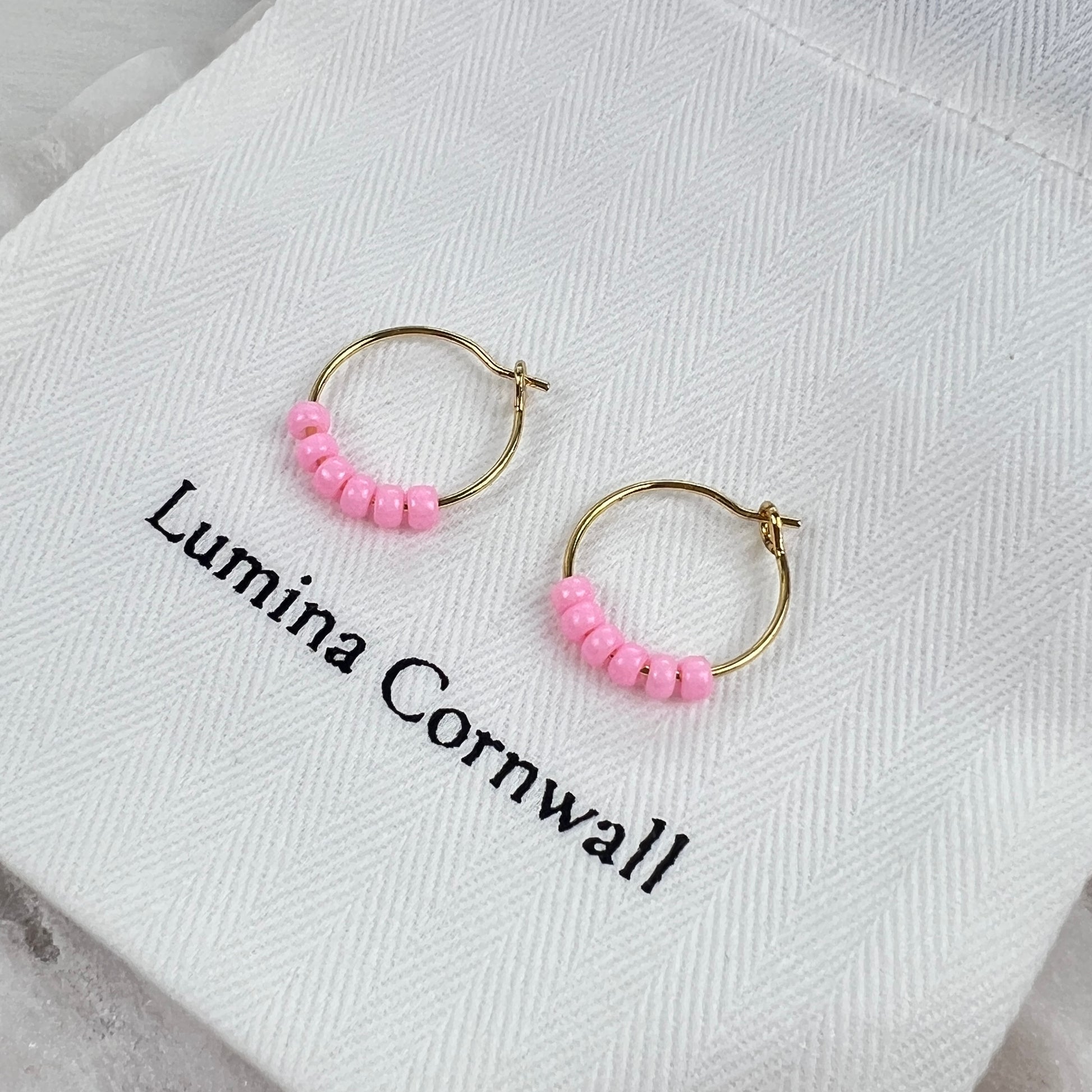 Pink Glass Bead Hoop Earrings