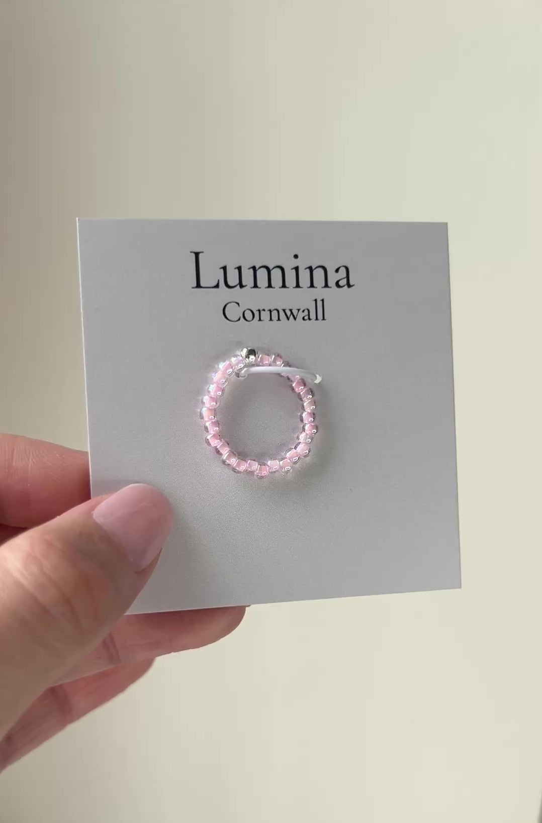Pink-Lined Glass Bead Ring